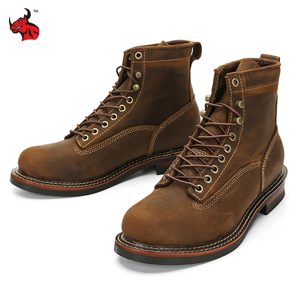 New Arrival! Vintage Motorcycle Boots Casual Men Ankle Boots Cowhide Leather Shoes Wedge Tooling Desert Boots Motorcycle Shoes