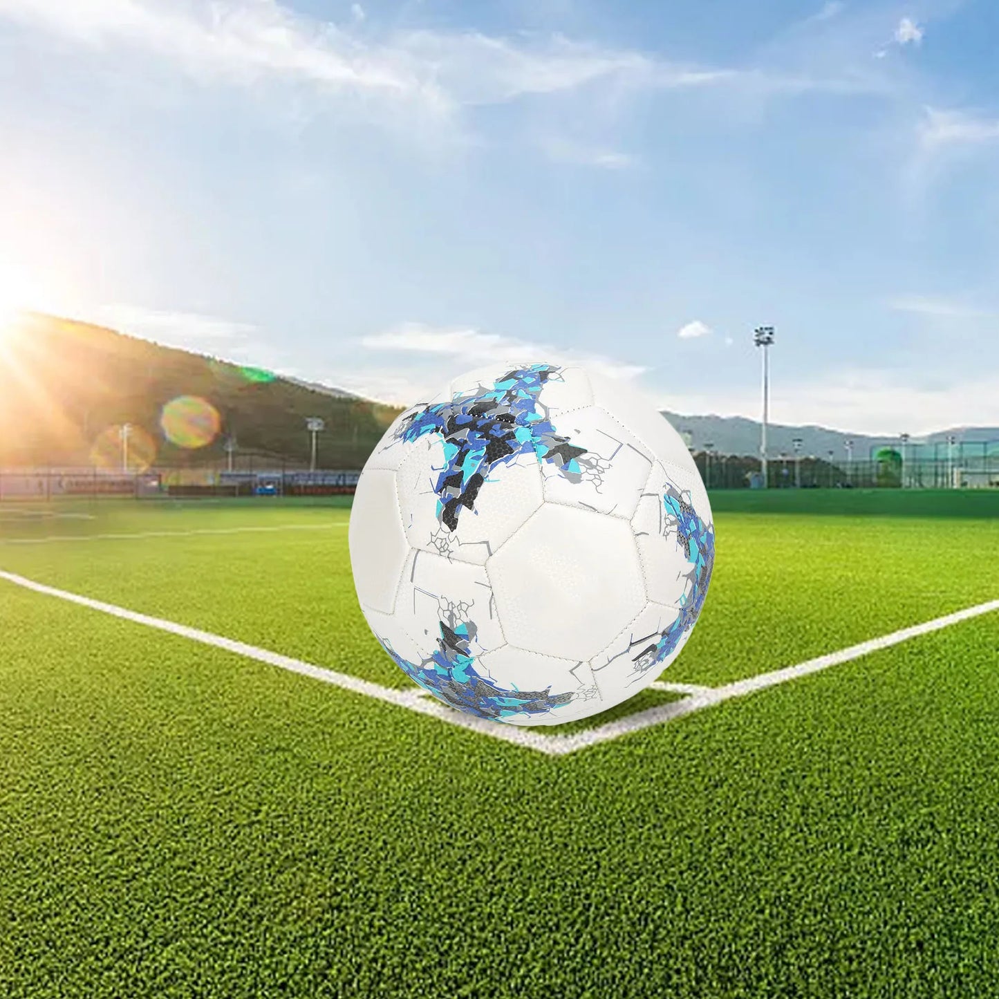 Inflatable Soccer Ball Size 5 Blue PU for Youth Adult Players Outdoor Teaching Training Competition Outdoor Soccer Sport Soccer