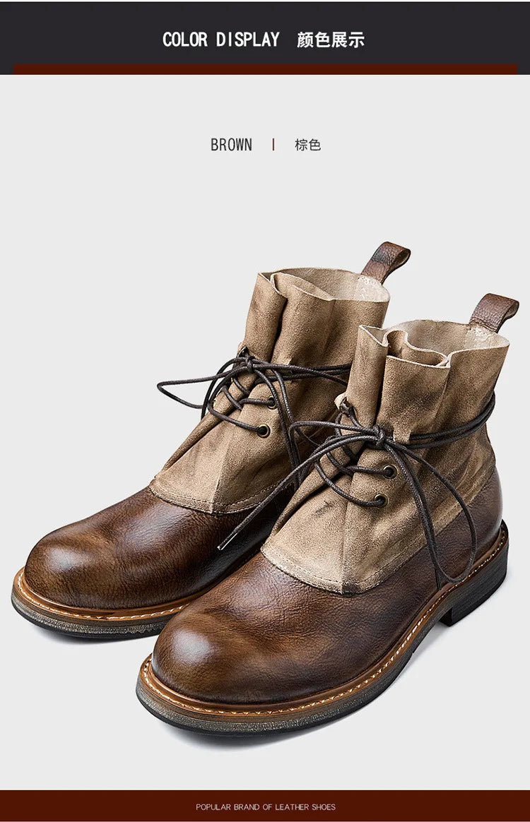 Retro Cowhide Motorcycle Boots Men Quality Breathable Motorbike Leather Boots Wear Resistant Moto Riding Shoes Summer Winter