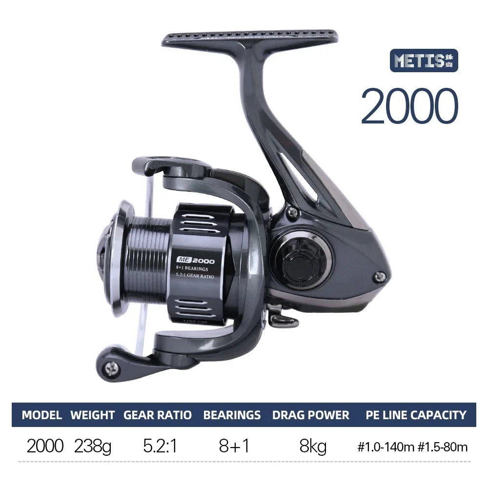 TSURINOYA Spinning Fishing Reel 8kg Drag  METIS 1000 2000 3000 4000 5000 Lightweight 8+1 Bearings Bass Saltwater Fishing Coil
