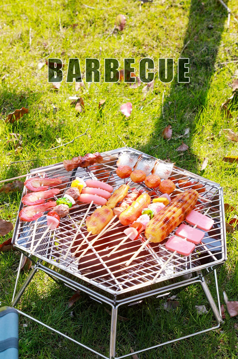 Outdoor Folding Stainless Steel Grill Barbecue Rack Detachable Charcoal Stove BBQ Grill Lightweight Brazier Foldable Hibachi