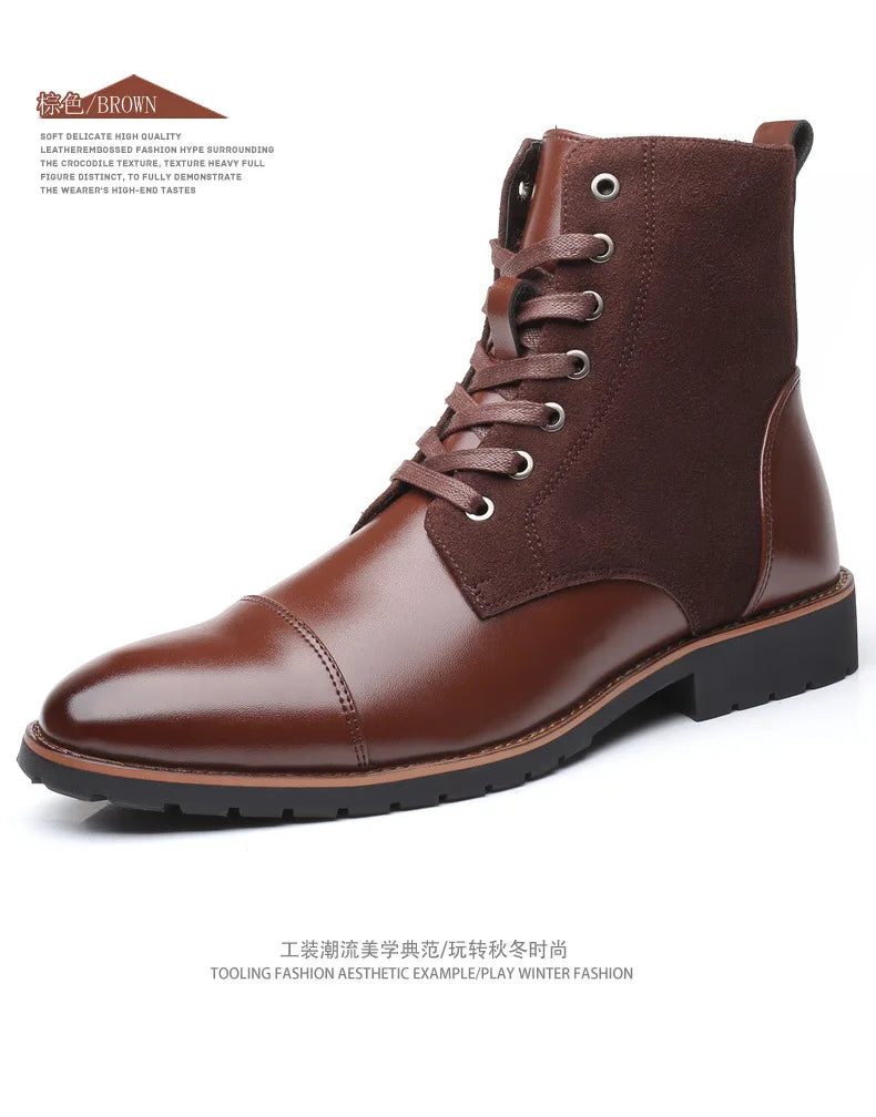 2024 Autumn New Casual Fashion Trend High Top Men's Shoes Leather Boots Large Size 38-48