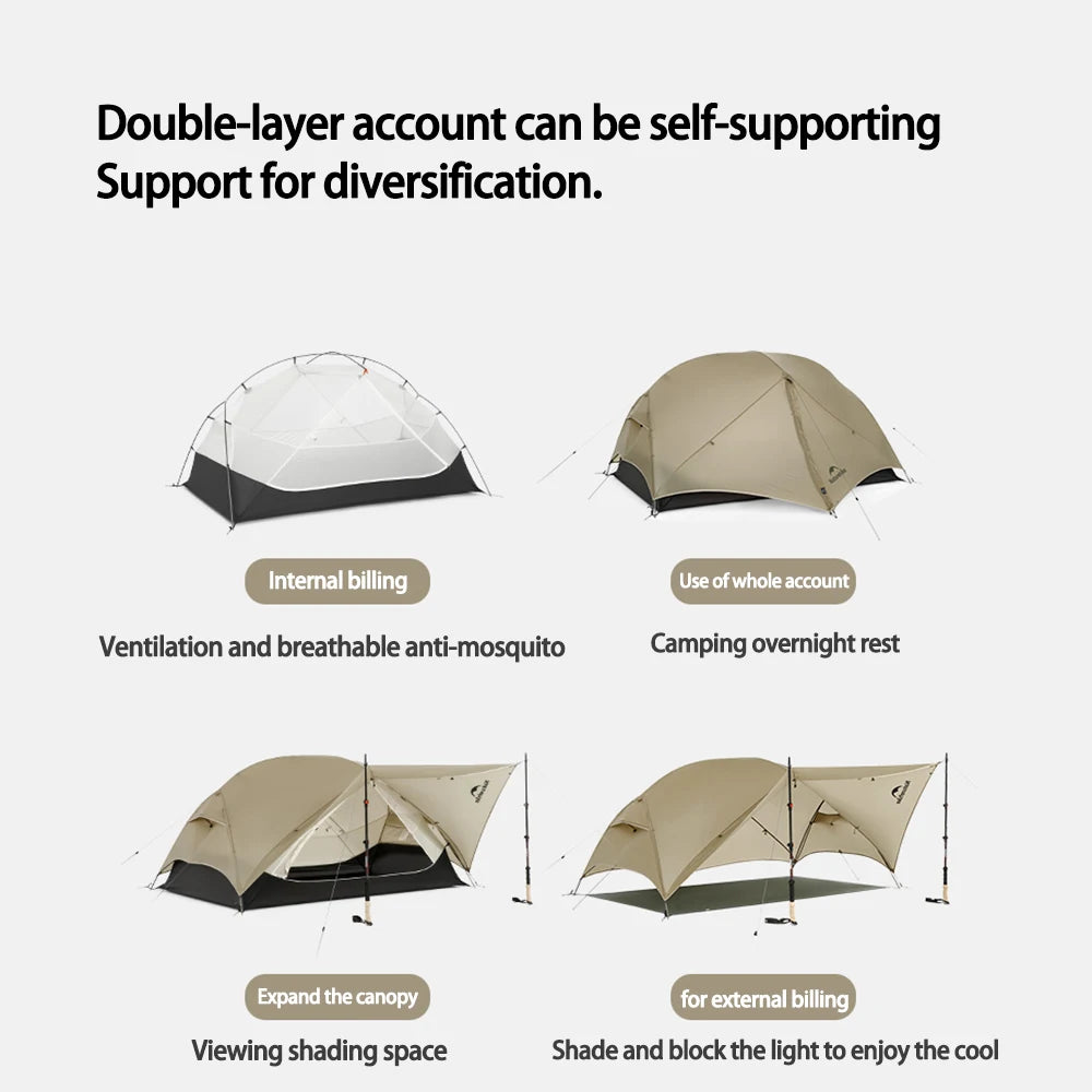 Naturehike Mongar UL 2 Person Backpacking Tent 15D Ultralight Travel Tent Waterproof Hiking Survival Outdoor Camping Tent