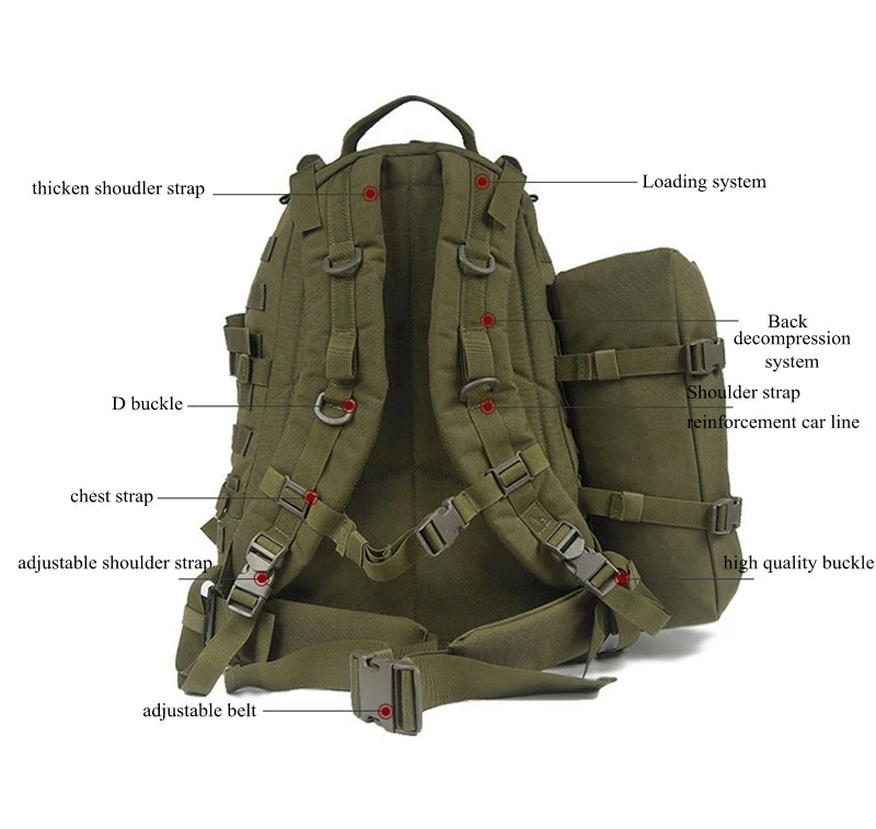 Tactical 3D Backpack 25L Backpack Nylon 900D Fabric Mens Bag Waterproof 3D Molle Backpack for Trekking Camping Mountaineering