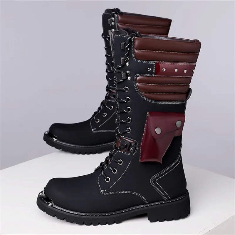 Luxury Brand Men's Mid-calf Boots 2025 New High Top Leather Boots Fashion Motorcycle Boots for Men Trendy Street Punk Boot Botas