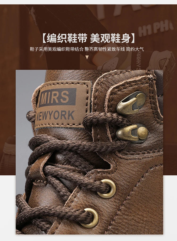 High Top Boots Men's Leather Shoes Fashion Motorcycle Ankle Boots for Men Winter Boots Man All-match Shoes Lace-Up Botas Hombre