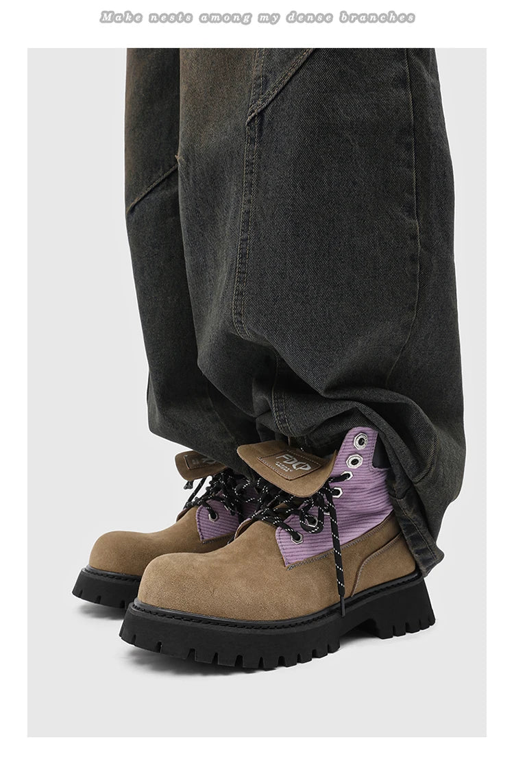 High quality Luxury Leather Boots Man Yellow High top Shoes Winter Men's Ankle Boots Street Motorcycle Shoes botas para hombre