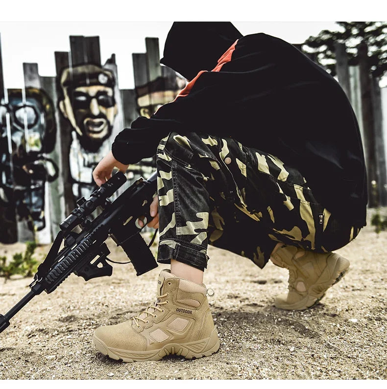 2024 New Tactical Mens Desert Combat Boots Work Safty Shoes Leather Boots Waterproof Ankle Boot Men's Hunting Shoes Size 47