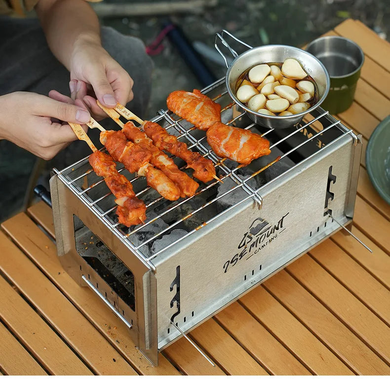 Camping Windproof Firewood Stove Stainless Steel Barbecue Grill Wood Burner Protable Outdoor Picnic Oden Cooking Furnace