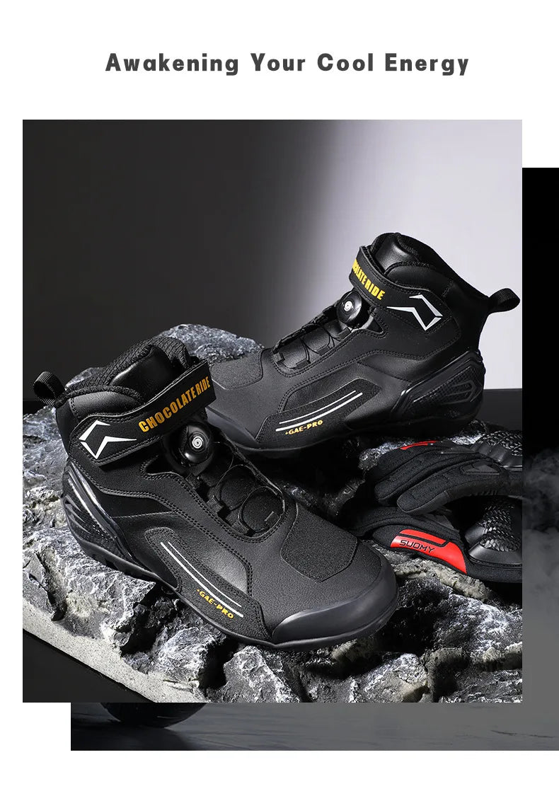 Riding Boots for Men Motorcycle New Leather Collision Avoidance Motos Shoes Anti Slip Wear-Resistant Motocross Protective Shoes