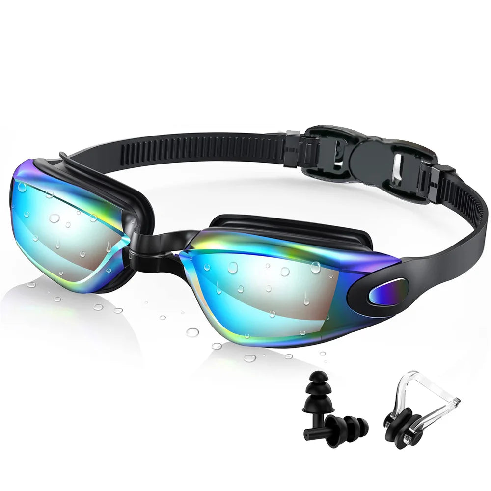 Professional Swimming Goggles Swim Glasses Anti-Fog Clear Vision Waterproof Quick Adjustable With earplug nose clip Eyewear