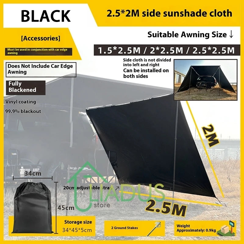 Car Side Tent Blackout With Mesh Windows Mounted Awning Waterproof Shelter UV Protection Camping Canopy Portable For Outdoor