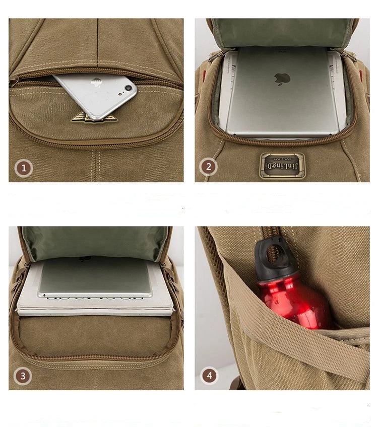 70L Thick Canvas Camping Backpack Large Capacity Waterproof Outdoor Trekking Travel Climbing Bag Luggage Rucksack Men Hiking Bag