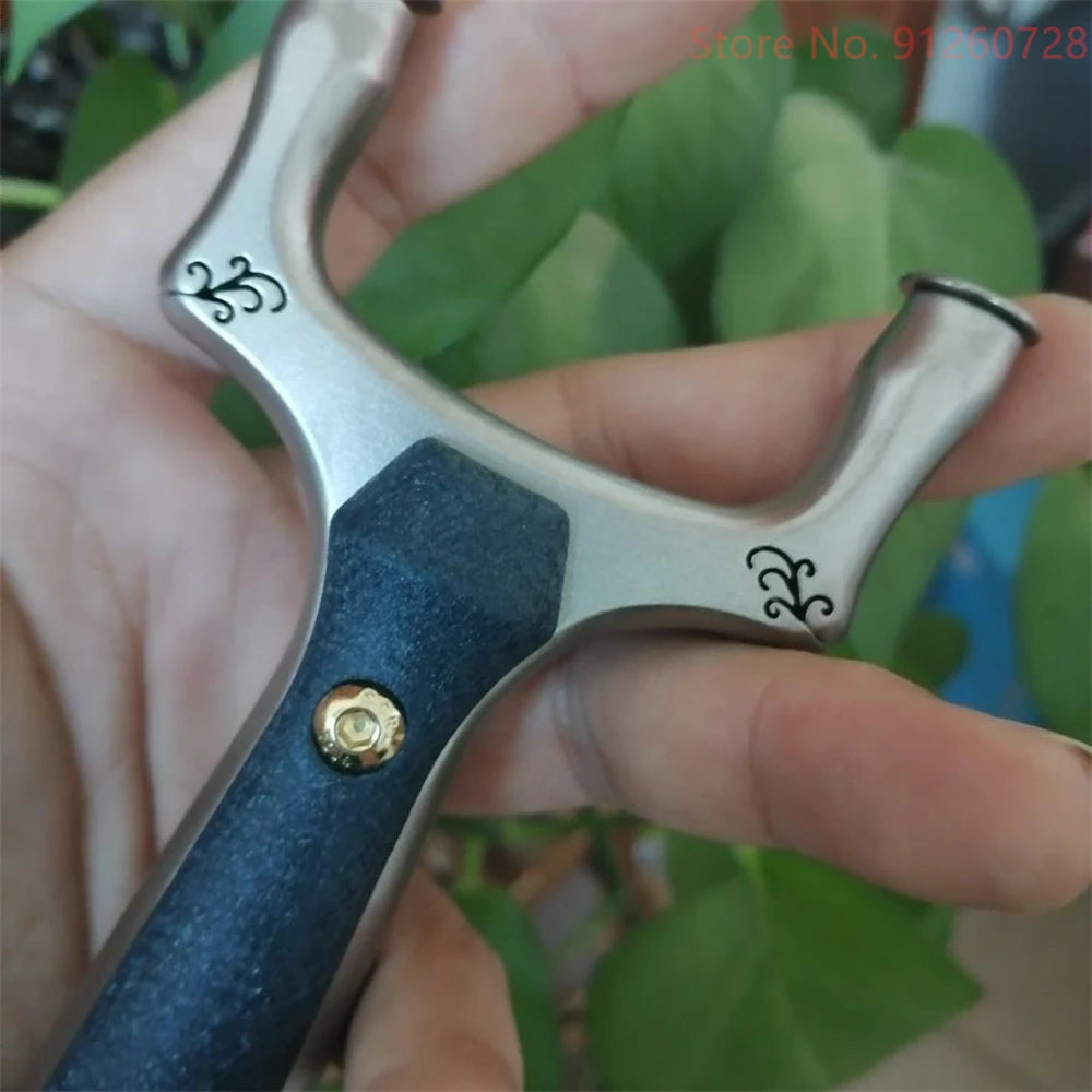New Stainless Steel Hunt Slingshot Outdoor Shoot Powerful Catapult Anti-skid Handle Bow Head Is Hollow Pattern with Rubber Band