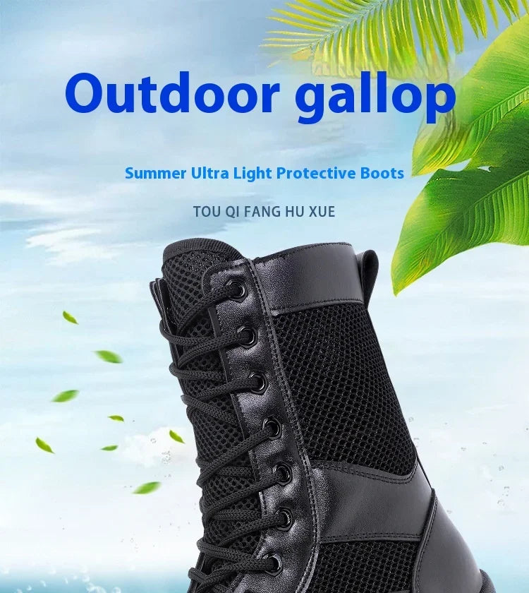 Summer ultra-light combat boots comfortable mesh shoes mountaineering boots men women high-top training boots security shoes