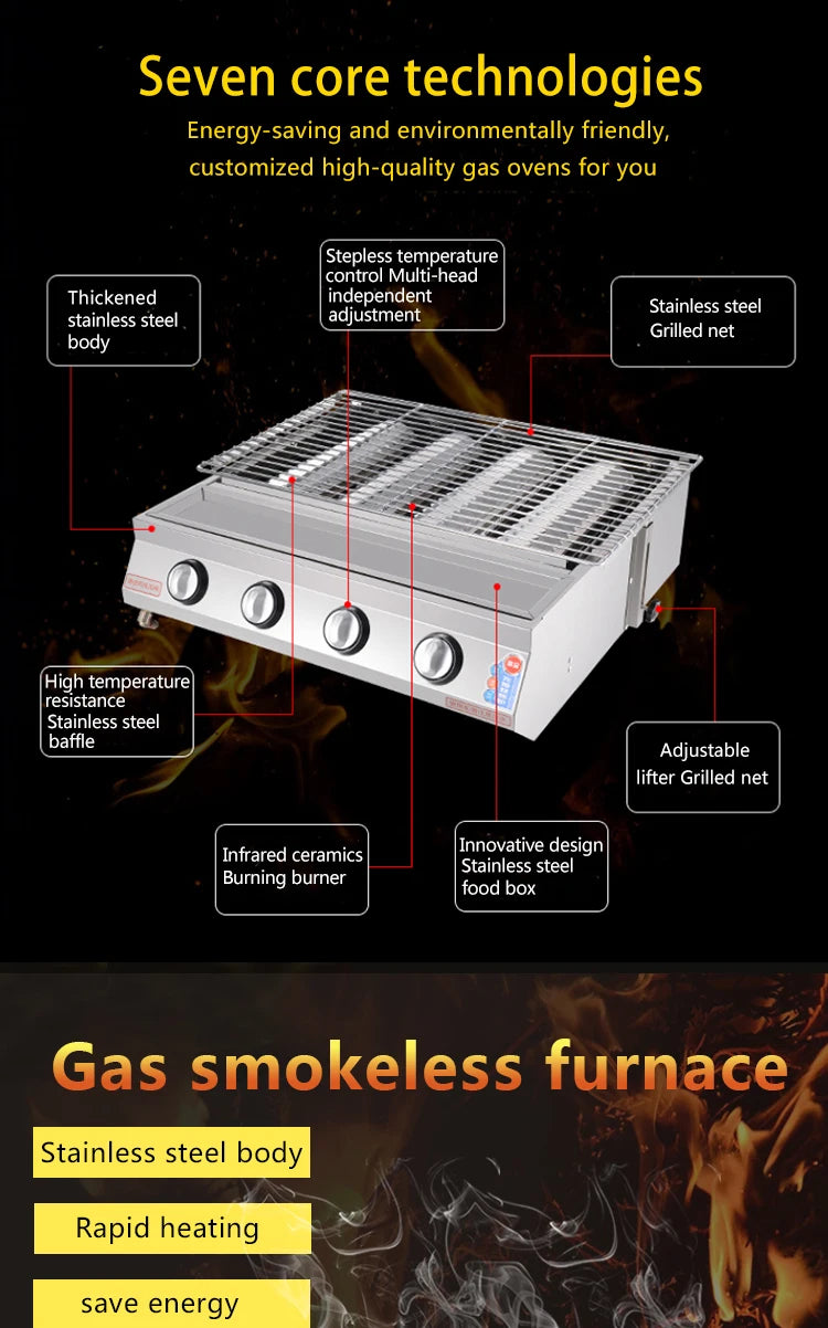 Supplier Stainless Steel Portable BBQ Gas Grill for Outdoor Camping and Restaurant Use