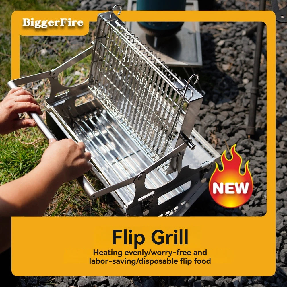 360° Rotating BBQ Grill – Stainless Steel, 5.7kg Lightweight for Camping & Parties – Feeds 1-6, Hands-Free Grilling for Family &