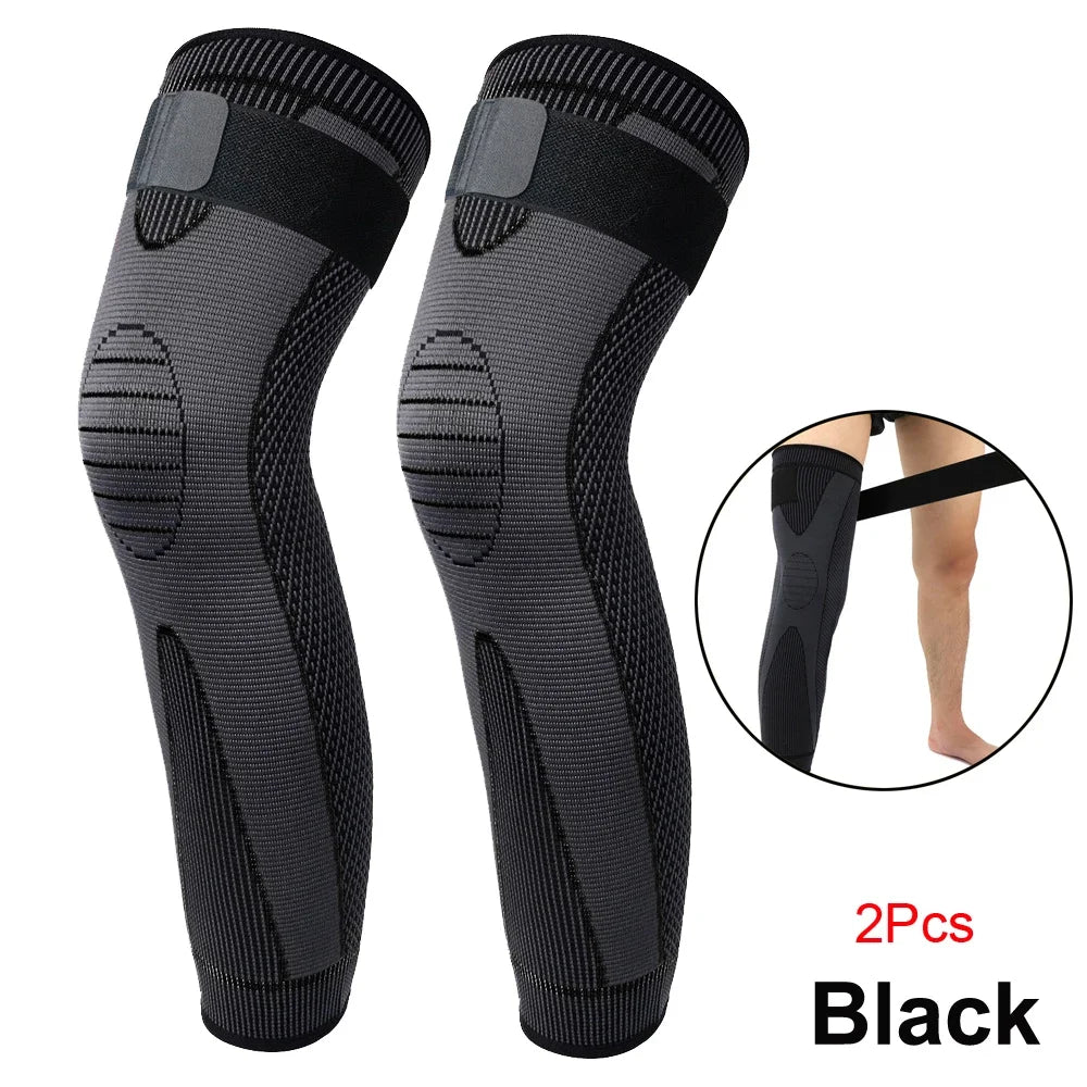 1/2Pcs Full Leg Compression Sleeve with Compression Strap for Women Men Long Leg Sleeve for Running Basketball Football Cycling