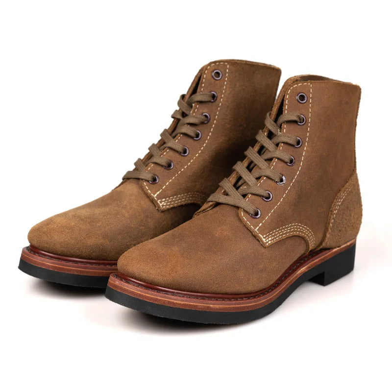 Retro Cowhide Motorcycle Boots High Top Motorbike Boots Durable Goodyear-Welted Moto Boots Wear-resistant Walking Shoes For Men