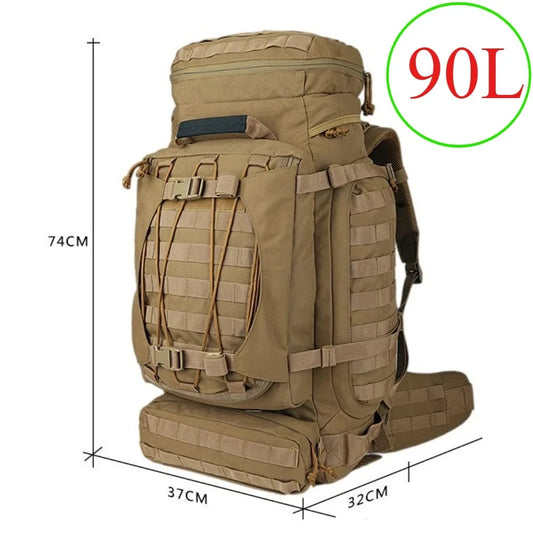 90L Large Tactical Backpack for Hiking Mountaineering Camping Travel Outdoor Sports with Rain Cover Breathable Back System