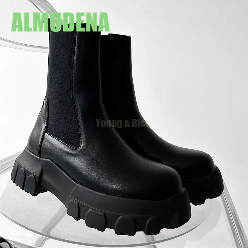 Thick Soled Chelsea Boots Men's Trendy High Top Boots Retro Handsome Motorcycle Boots Versatile Ankle Boots and Short Boots