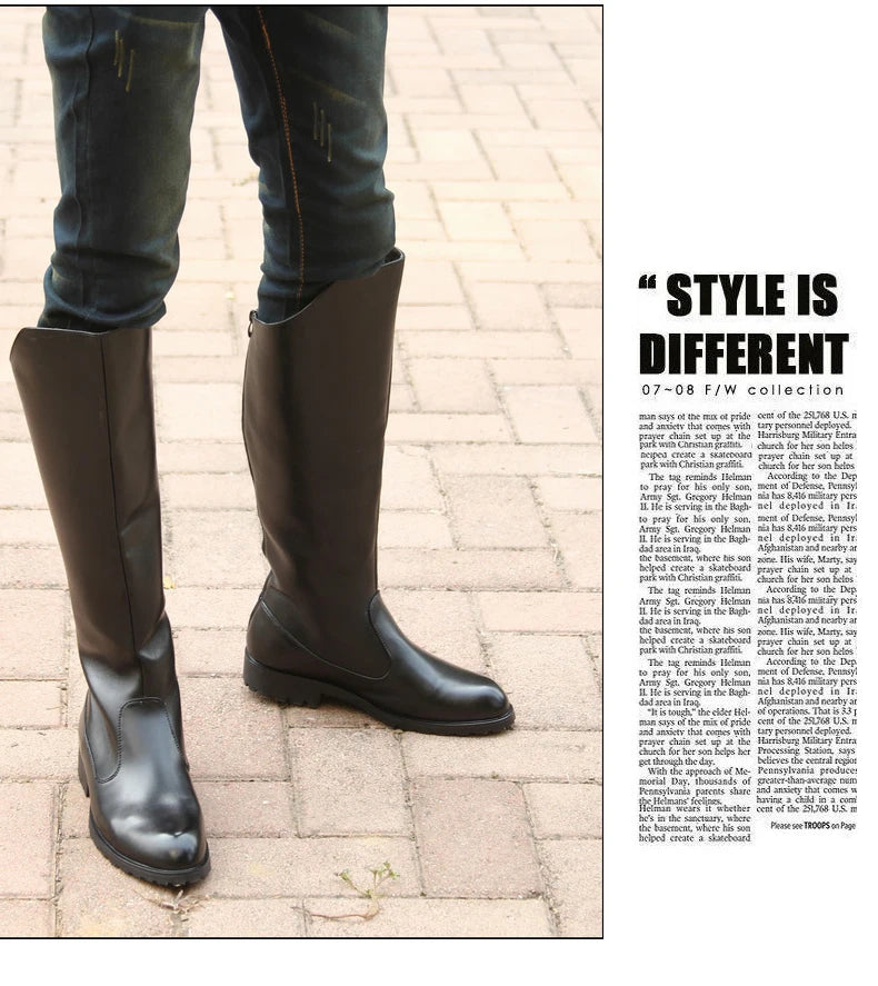 men luxury fashion high knight boots original leather shoes stage nightclub dresses long cowboy boot motorcycle botas masculinas