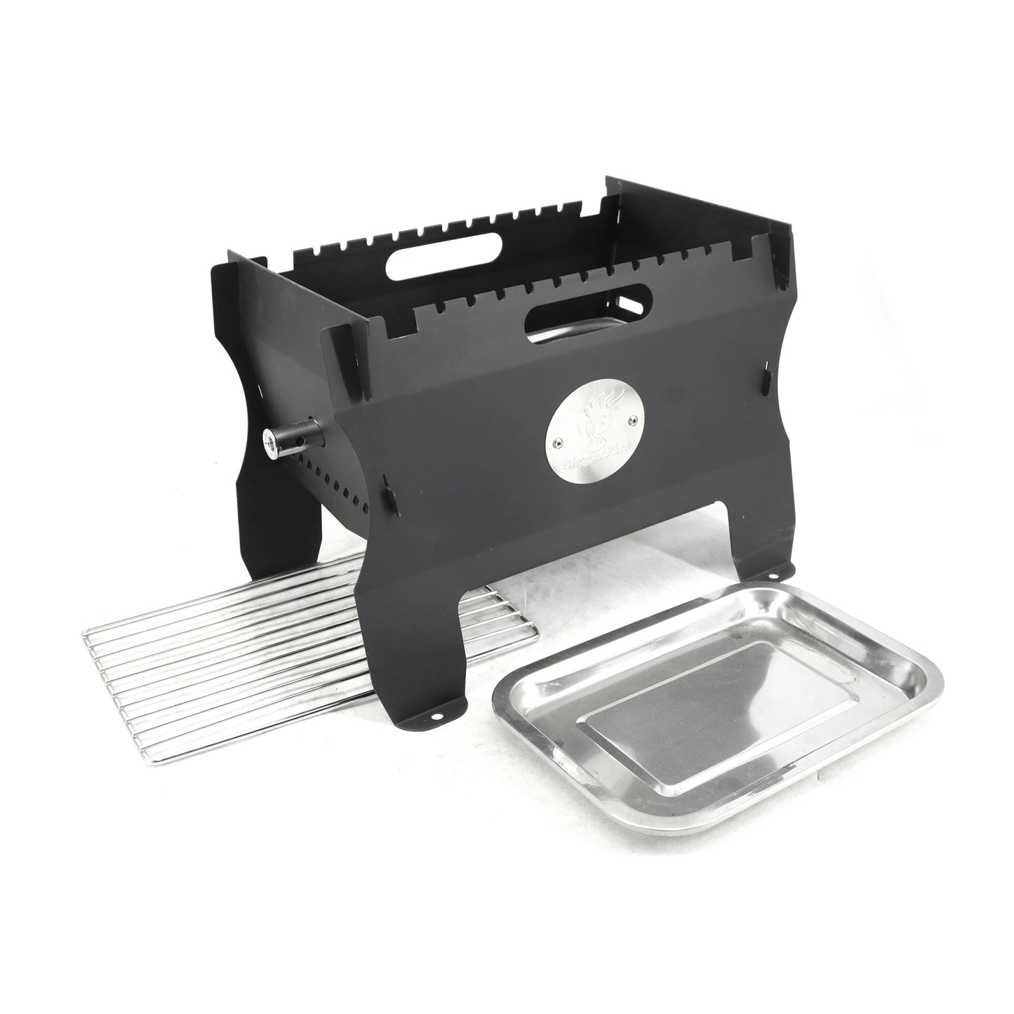 2-in-1 Charcoal Grill & Gas Grill, Small Metal Camping Grill Portable Fire Pit Table Grill with Stainless Steel Grate