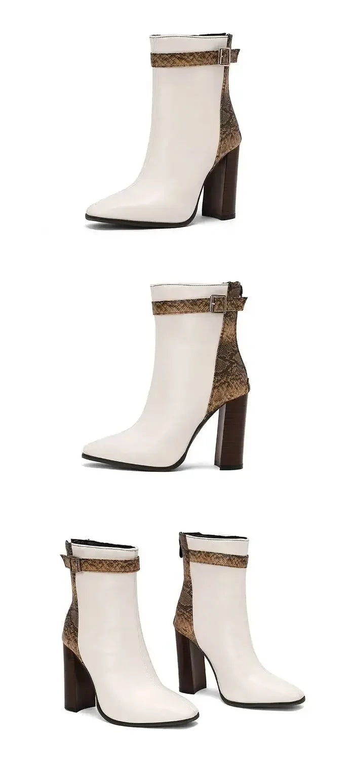 2025 Autumn New Fashion Mixed Color Lace Up Ankle Boots for Women Europe America Pointed Toe High Heel Big Size Shoes 45 46 47