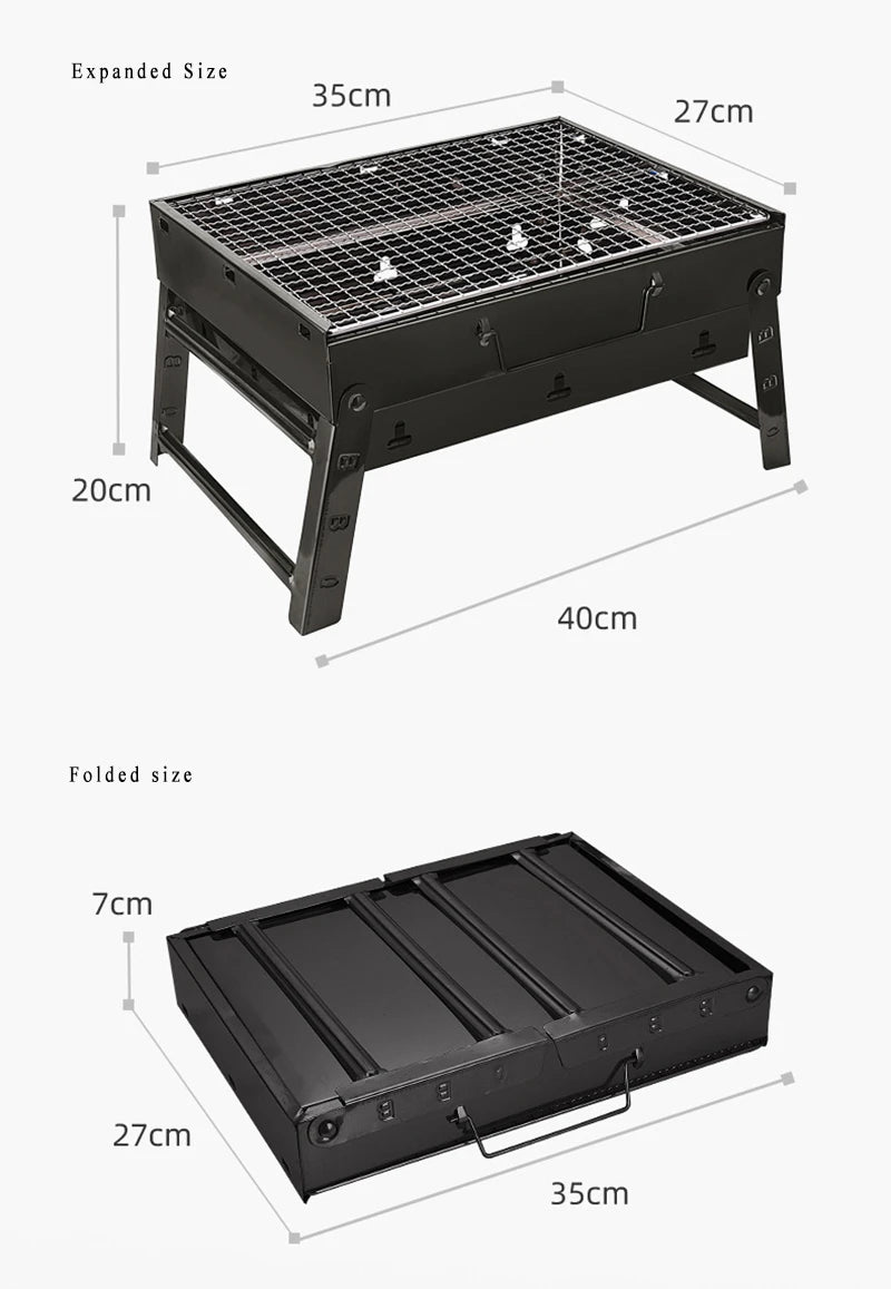 Folding Portable Barbecue Charcoal Grill, Barbecue Desk Tabletop Outdoor Stainless Steel Smoker BBQ for Outdoor Cooking Camping