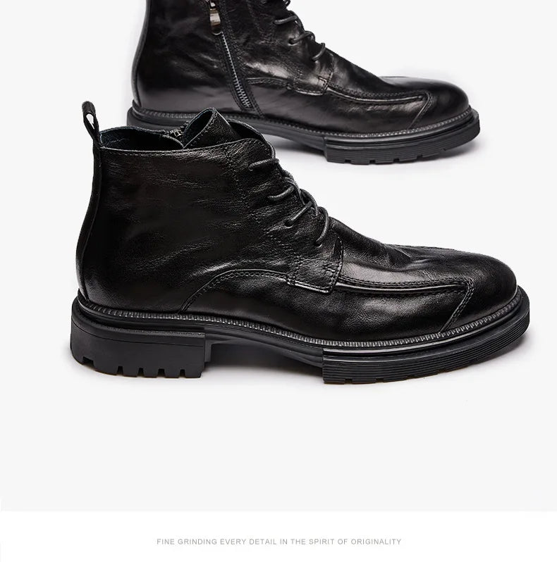 Men Shoes Leather Retro Men Boots Leather Ankle Boots Motorcycle Boots Cowboy Boots Show Bar Fashion Combat Boots