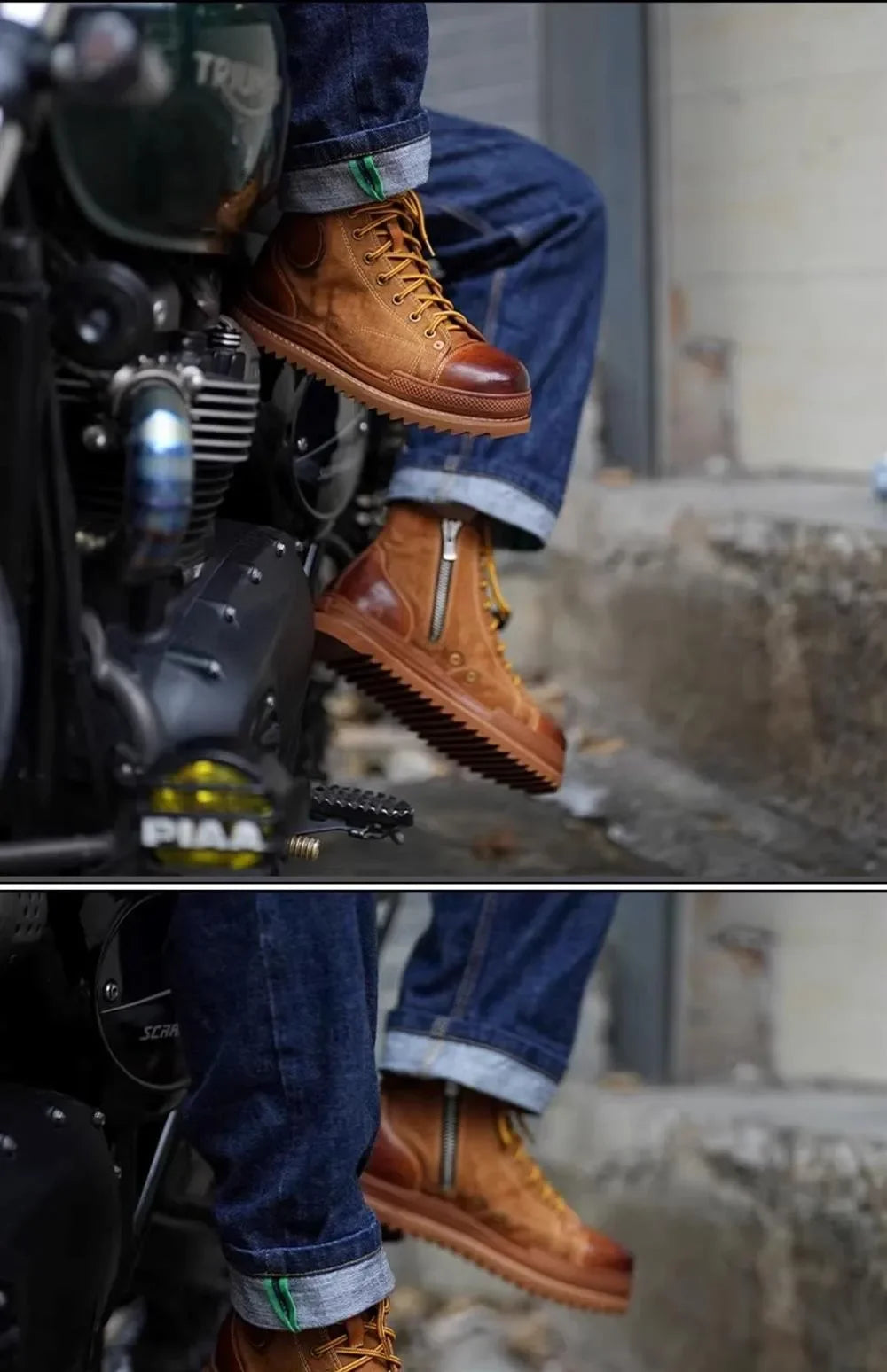 Retro Uglybros Motorcycle Boots Cowhide Canvas Shoes Ankle Protect Motorbike Zapatone British Style Botas For Harley For TRIUMPH