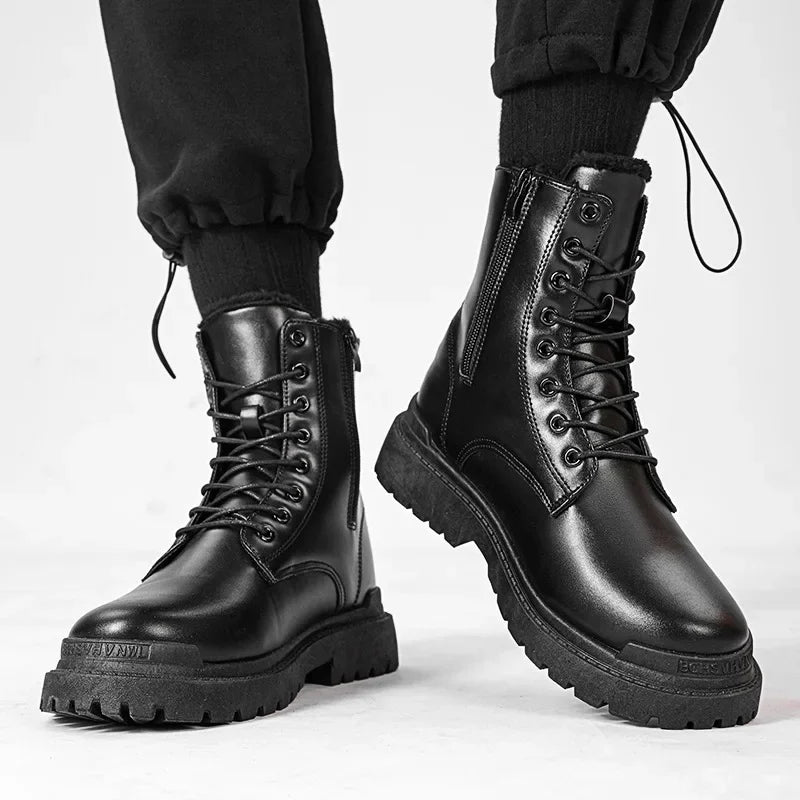 Winter boots For Men Black Boots Casual sneaker shoes men PU Leather Autumn Men's boots Men's safety shoes botas para hombre 안전화