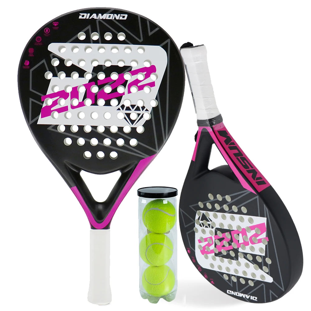 INSUM 2022 Padel Tennis Paddles Rackets Set of 2, lightweight Carbon Fiber Diamond Shape Comfort Grip with Padel Tennis Balls