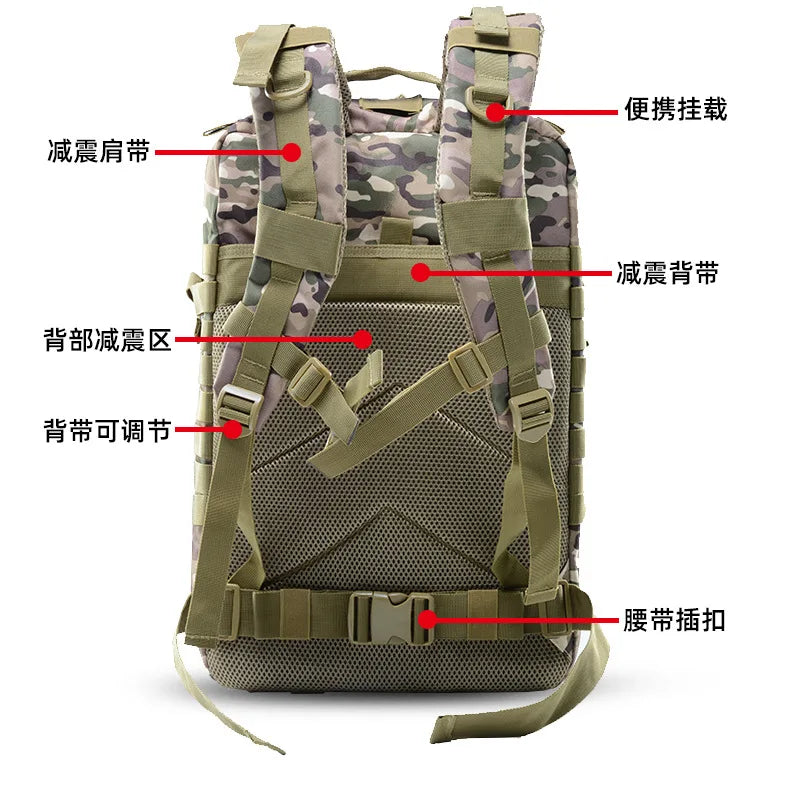 50L 1000D Nylon Waterproof Tactical Military Backpack 3 Day Assault Pack Molle Bag Outdoor Hiking Climbing Camping Army Rucksack