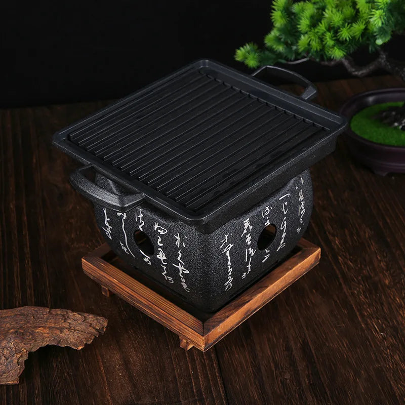 Japanese Text Mini Barbecue Grill, Carbon Grill Baking Tray, Household Barbecue Grills, Outdoor Portable Grill Camping Equipment