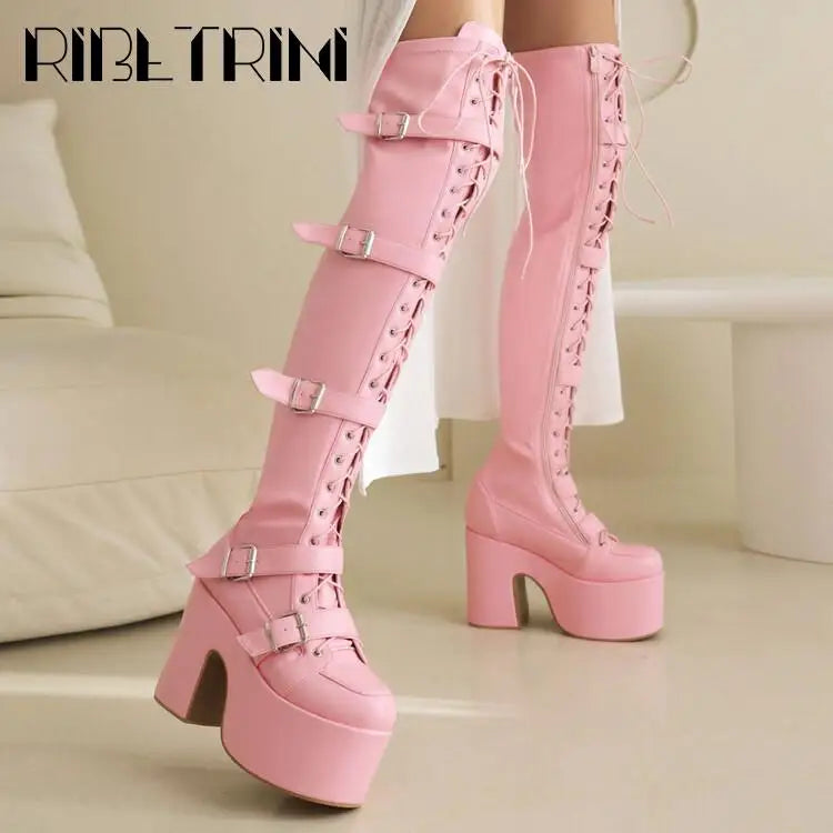 Punk Goth Women Motorcycle Boots Block High Heels Platform Shoes  Woman 2024 New Brand Luxury Fashion Design Cool Street Boots
