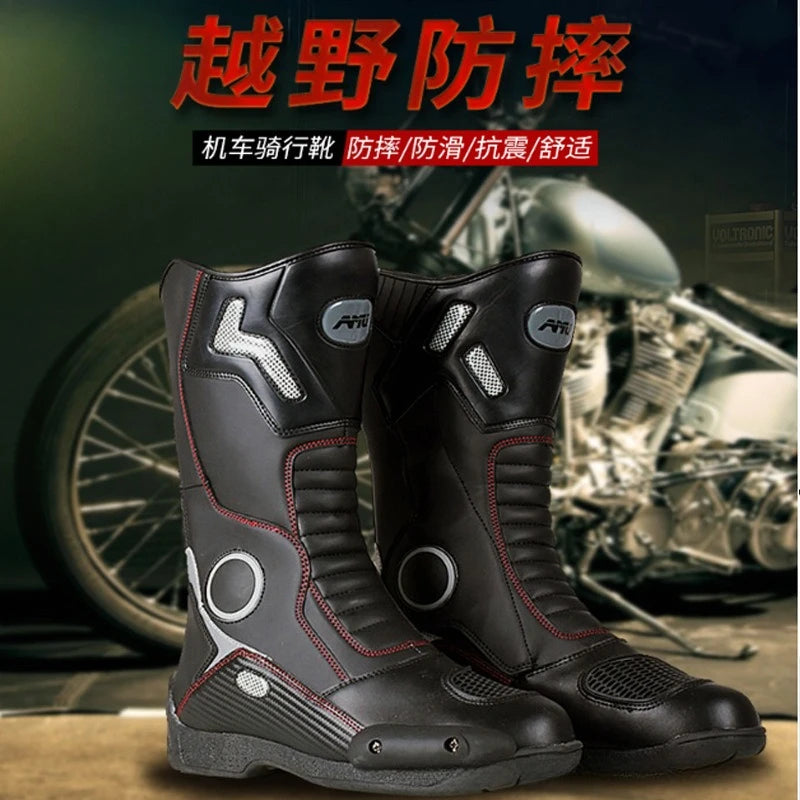 Motorcycle Riding Boots Men Winter High Top Motorcycle Shoes Waterproof, Anti Slip, Anti Fall Racing Professional Road Boots