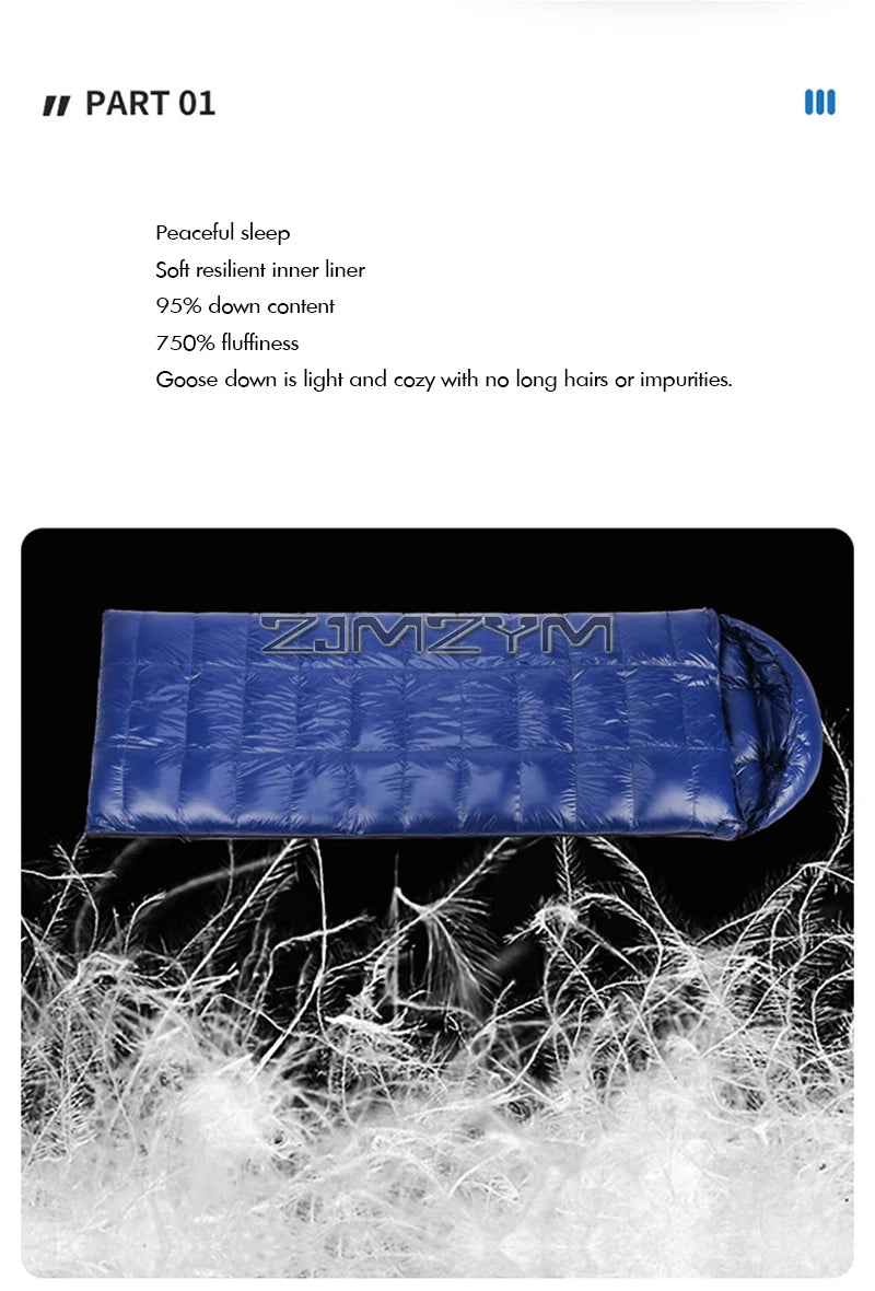 Down Mummy Sleeping Bag for Backpacking, Camping, Waterproof Portable Sleeping Bag, Zip Together for 2 Person Sleeping Bag