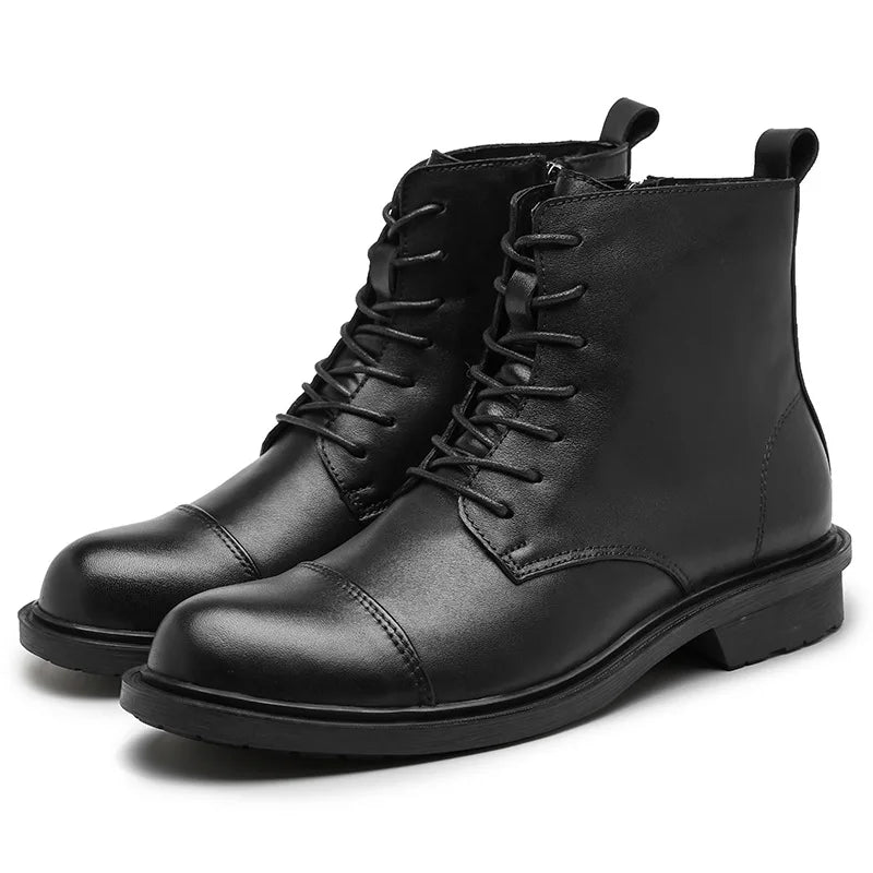 A047 New Men's Boots British High Calf Man Shoes Fashion Round Toe Ankle Boots Comfort Flats Shoes Leather Motorbike Shoe