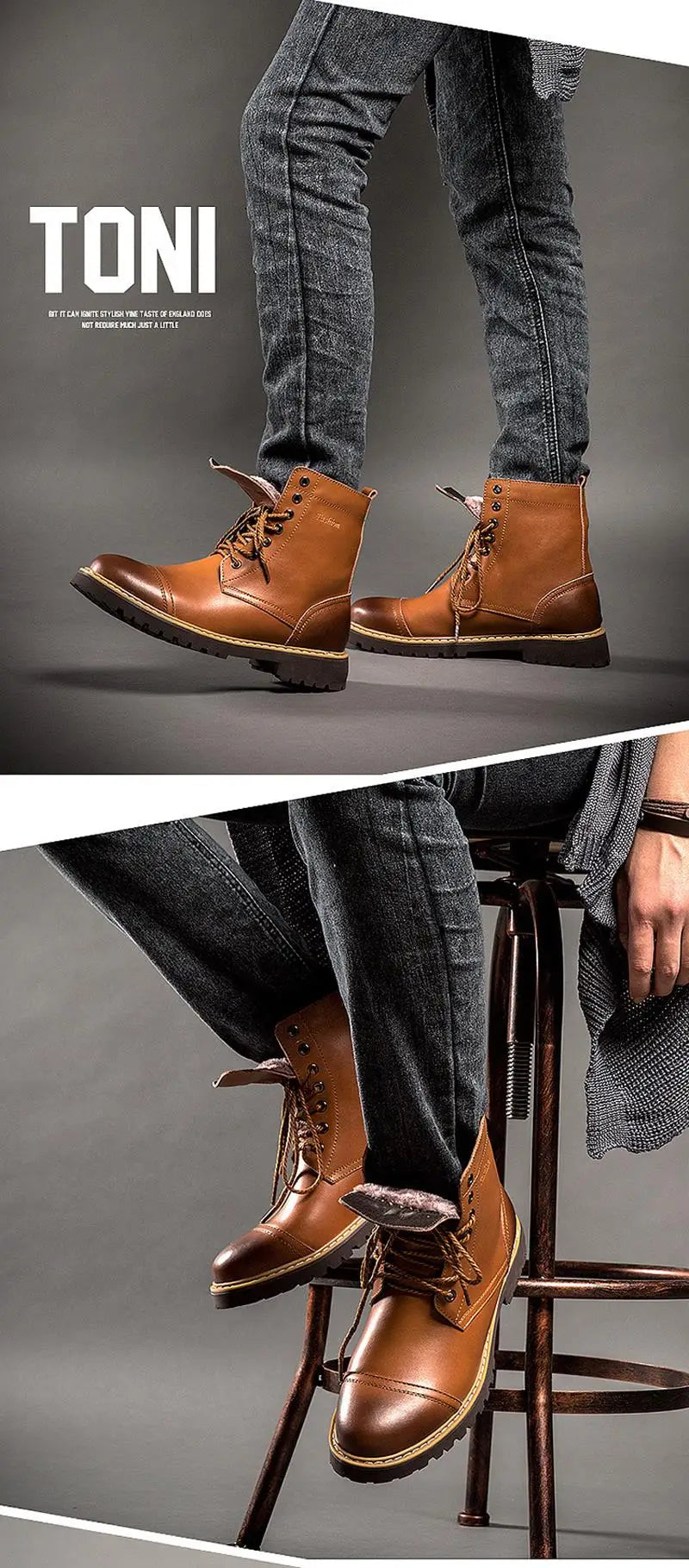 Genuine Leather Men's Boots Plush Warm Winter Boots High Quality Men Motorcycle Boots Fashion Tooling Shoes