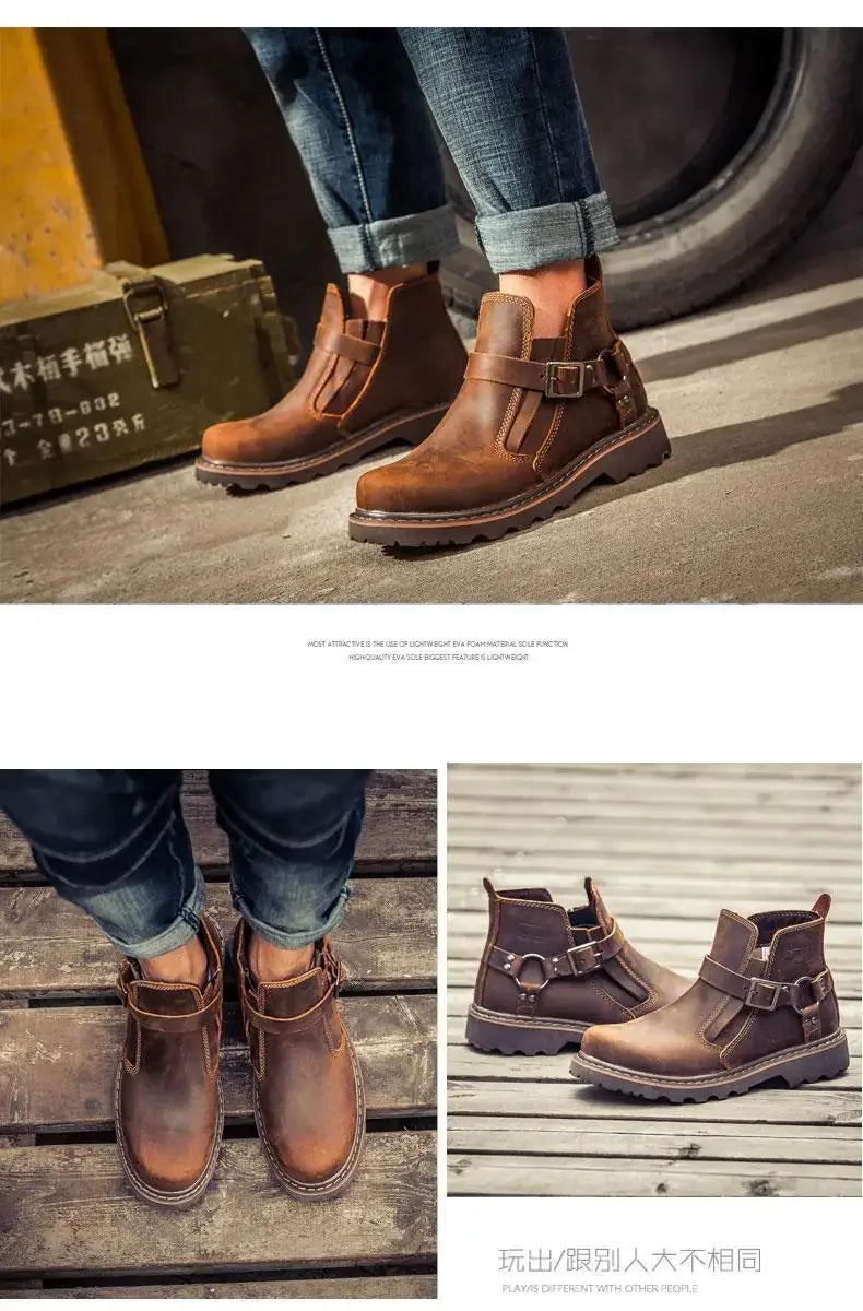 Retro leather boots for motorcycles durable men boots couple's short shoes motorcycle safety equipment motorcycle shoes