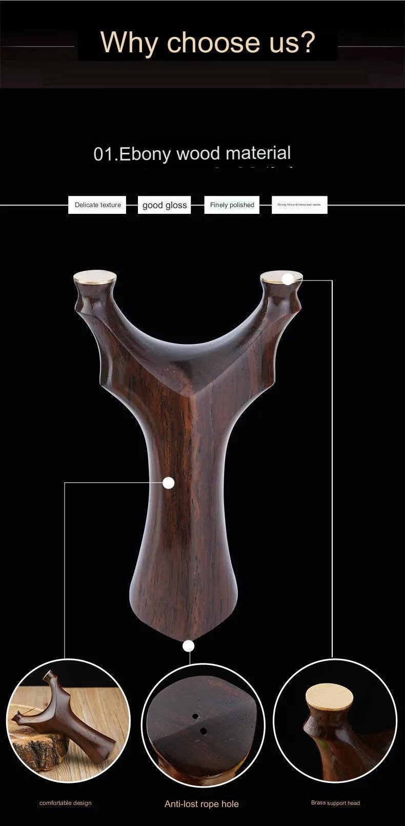 High-quality Brass+Ebony Slingshot Outdoor Smooth Head Hunting Bow Catapult with Rubber Band Steel Ball Strong Magnetic Ring Set