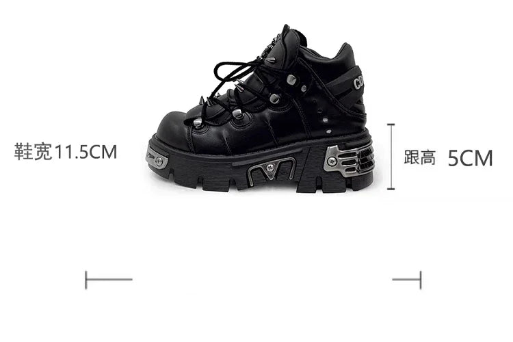 Fashion Men's Genuine Leather Motorcycle Boots,Retro Goth Punk Metal rivet Rock Skull Ankle Boots,Women Platform Work Shoes 48