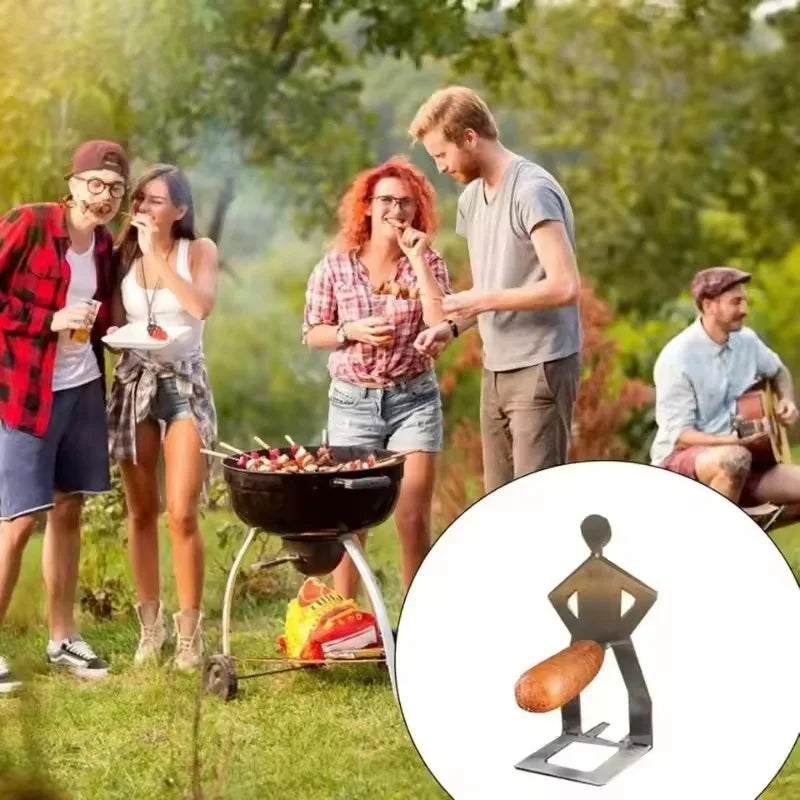 Stainless Steel Funny BBQ Sausage Holder Humanoid Grill Rack for Hot Dogs Portable Camping Picnic Essential with Humorous Design