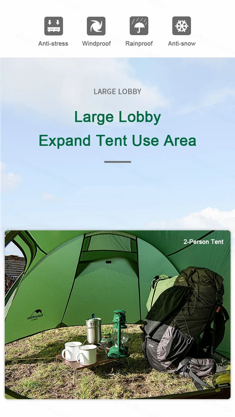 Naturehike-Ultralight Opalus Tunnel Double Tent, Outdoor Camping, Hiking, 2, 3, 4 Persons