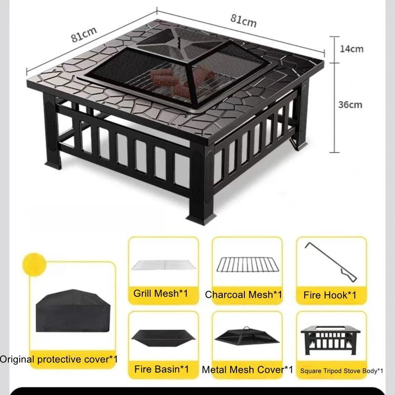 Outdoor Square Barbecue Grill Multi-Functional Barbecue Table Charcoal-Fired Tea-Brewing Table Wood-Burning Stove