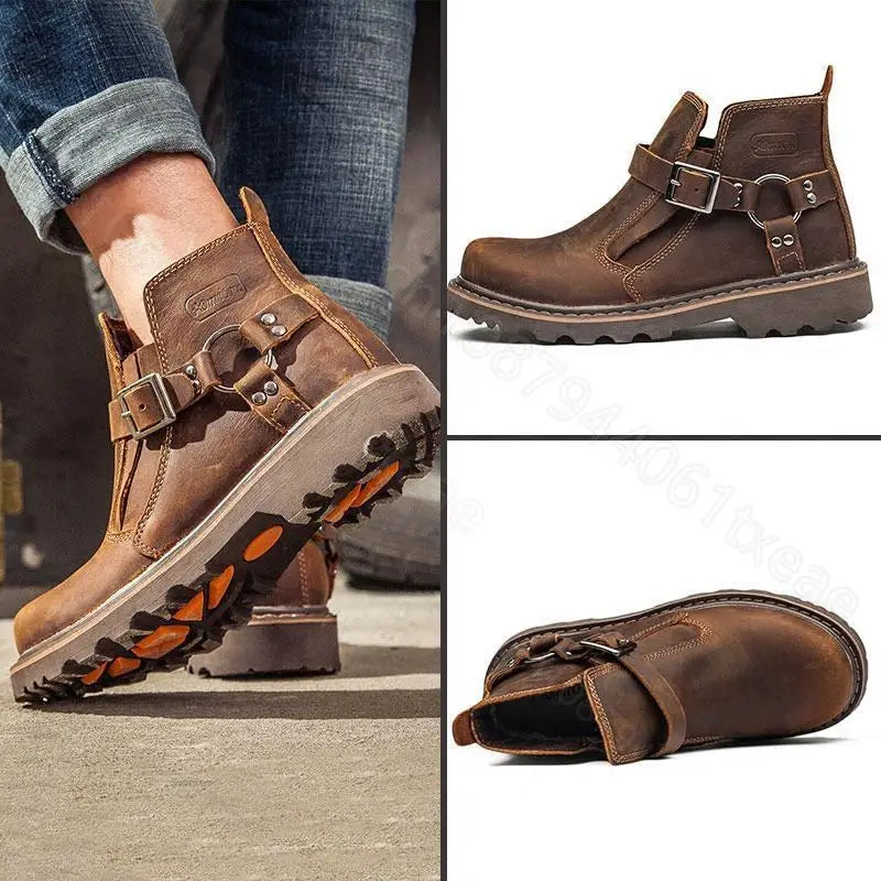 Retro leather boots for motorcycles durable men boots couple's short shoes motorcycle safety equipment motorcycle shoes