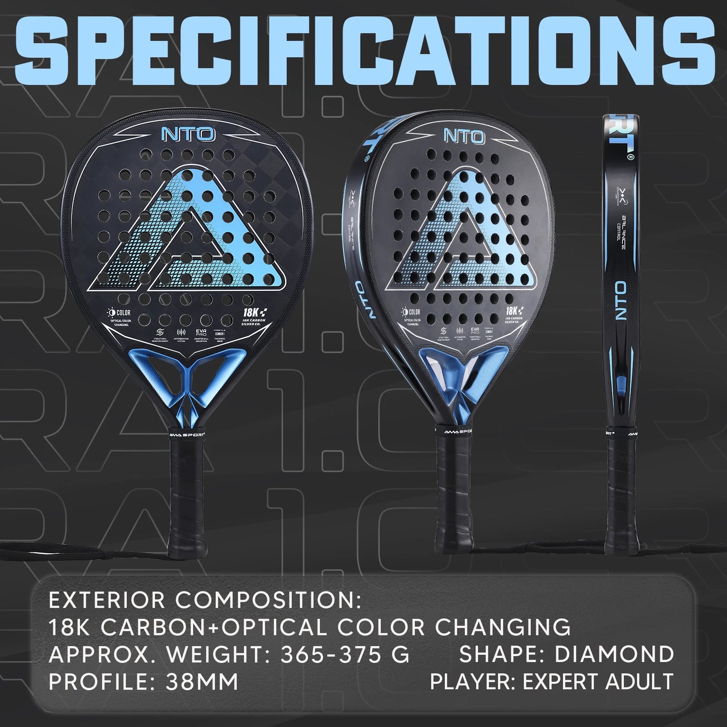 1~2Pcs Pink/Blue 18K Carbon Faces Padel Racket Diamond Shape With Anti-Vibration System,Optical Color Changing Pala de Padel