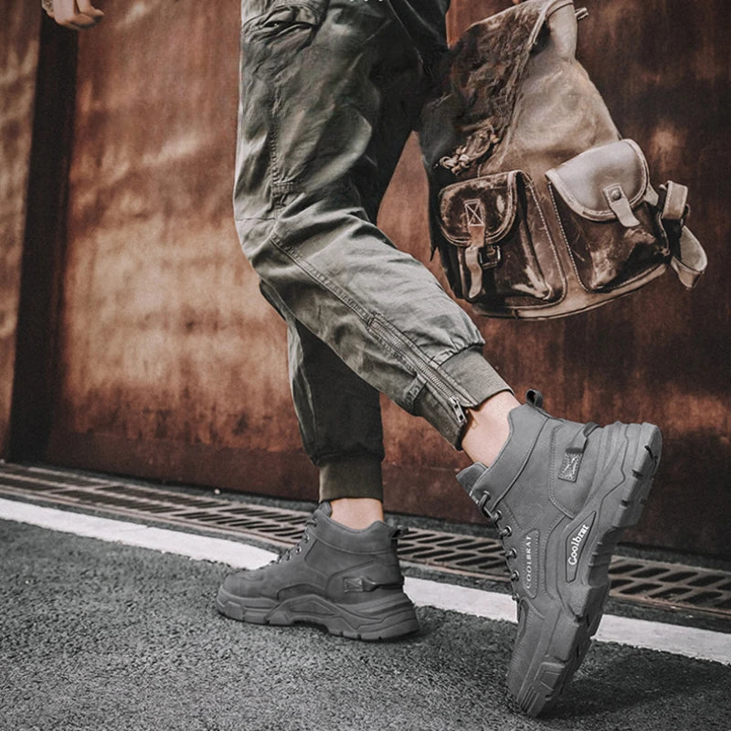 2024 Men's Boots Casual Shoes Winter Leather Designer Luxury Ankle Boots Platform Work Safety Shoe Sports Shoes Men's Boot Botas