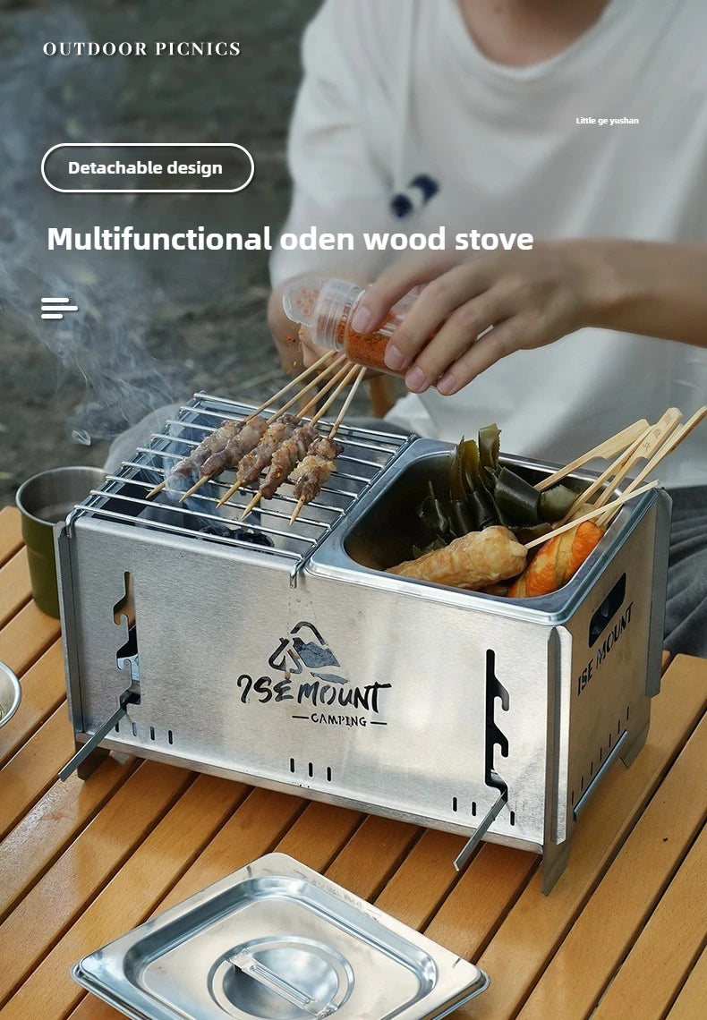 Camping Windproof Firewood Stove Stainless Steel Barbecue Grill Wood Burner Protable Outdoor Picnic Oden Cooking Furnace